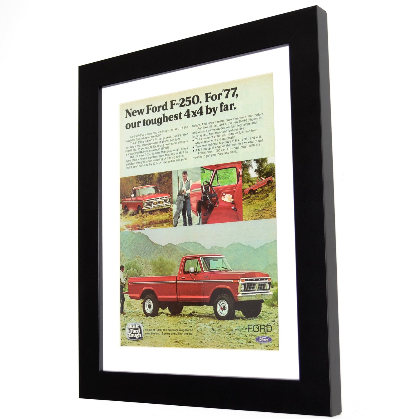 Framed 1977 Ford F250 Pickup Truck Print - Classic Truck Wall Art