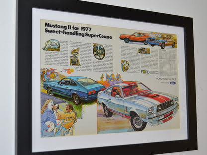 1977 Ford Mustang II Cobra II Ad – Framed Retro Car Art side view