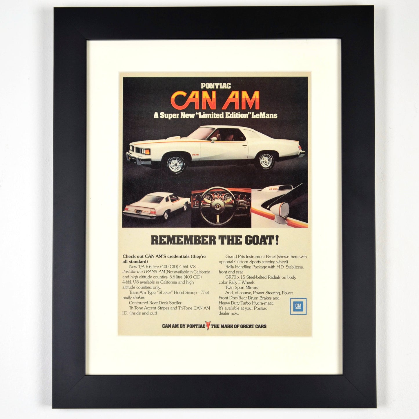 1977 Pontiac Can Am classic car wall art, framed