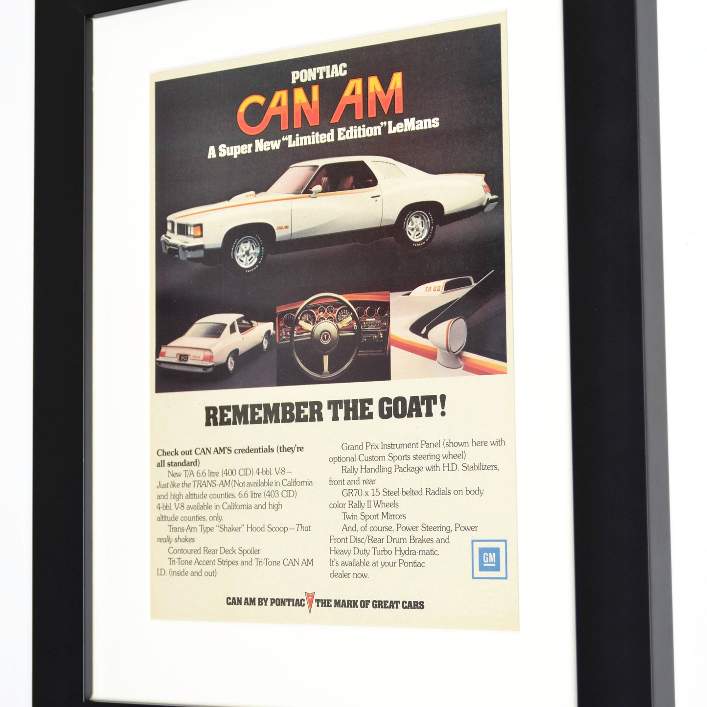 1977 Pontiac Can Am classic car wall art, Framed vintage automotive print