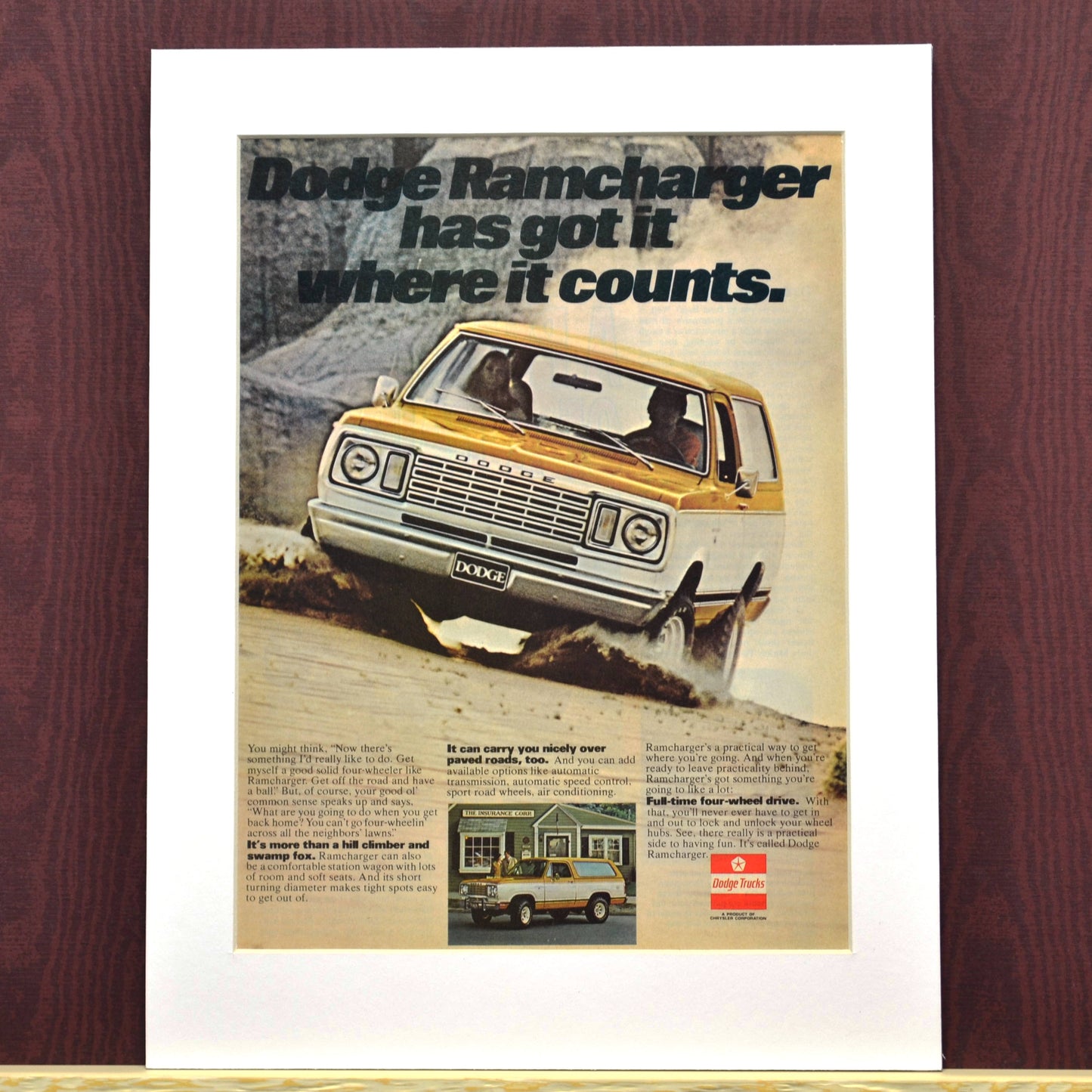 1977  Dodge  Ramcharger print ad,  Framed vintage truck wall art