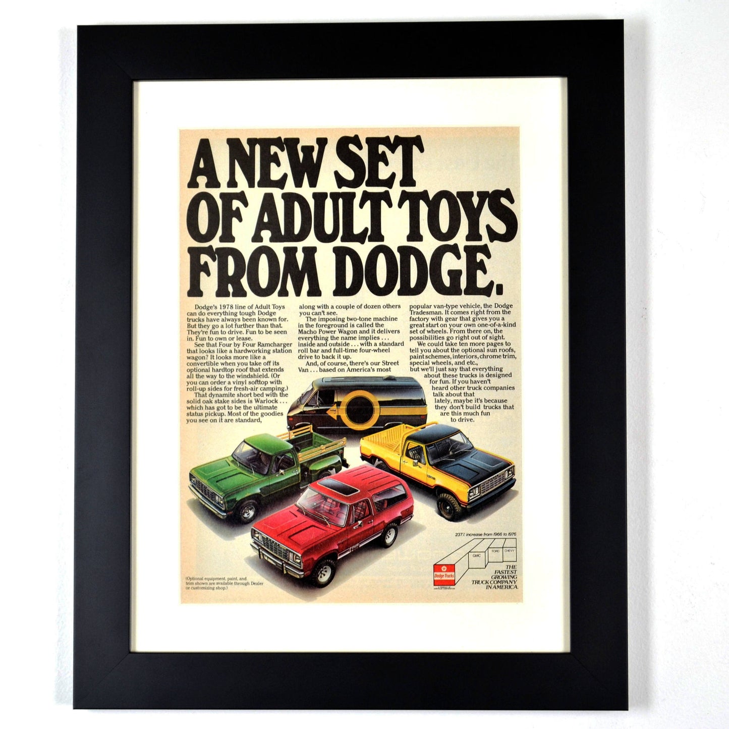 1978 Dodge truck print ad,  Framed vintage truck wall art