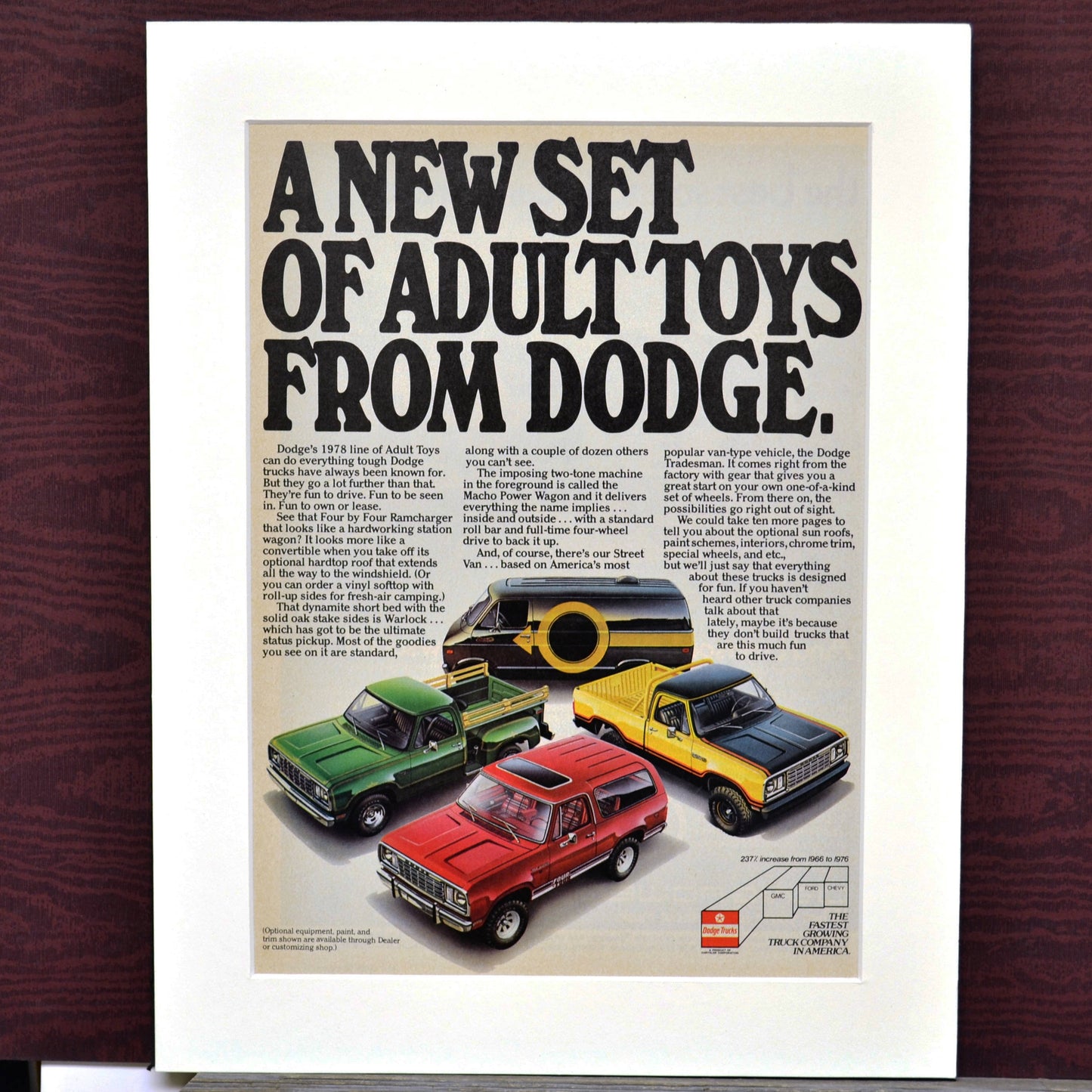 1978 Dodge truck print ad,  Framed vintage truck wall art