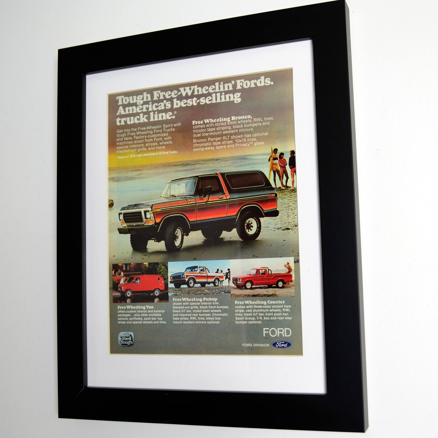 1978 Ford trucks print advertisement, side view, framed