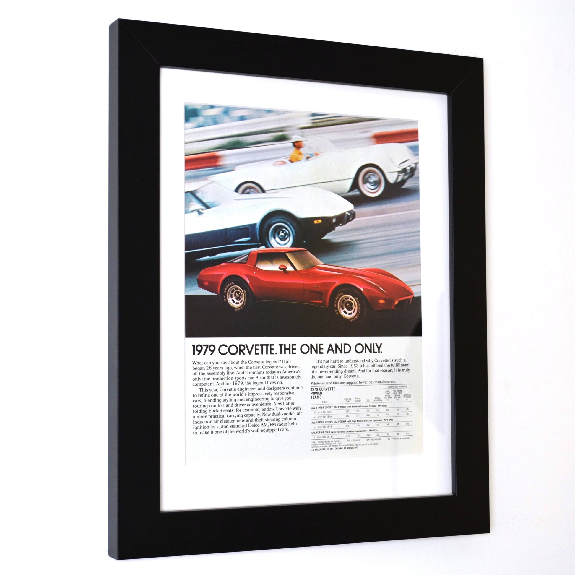 79 Chevrolet corvette print ad, side view framed