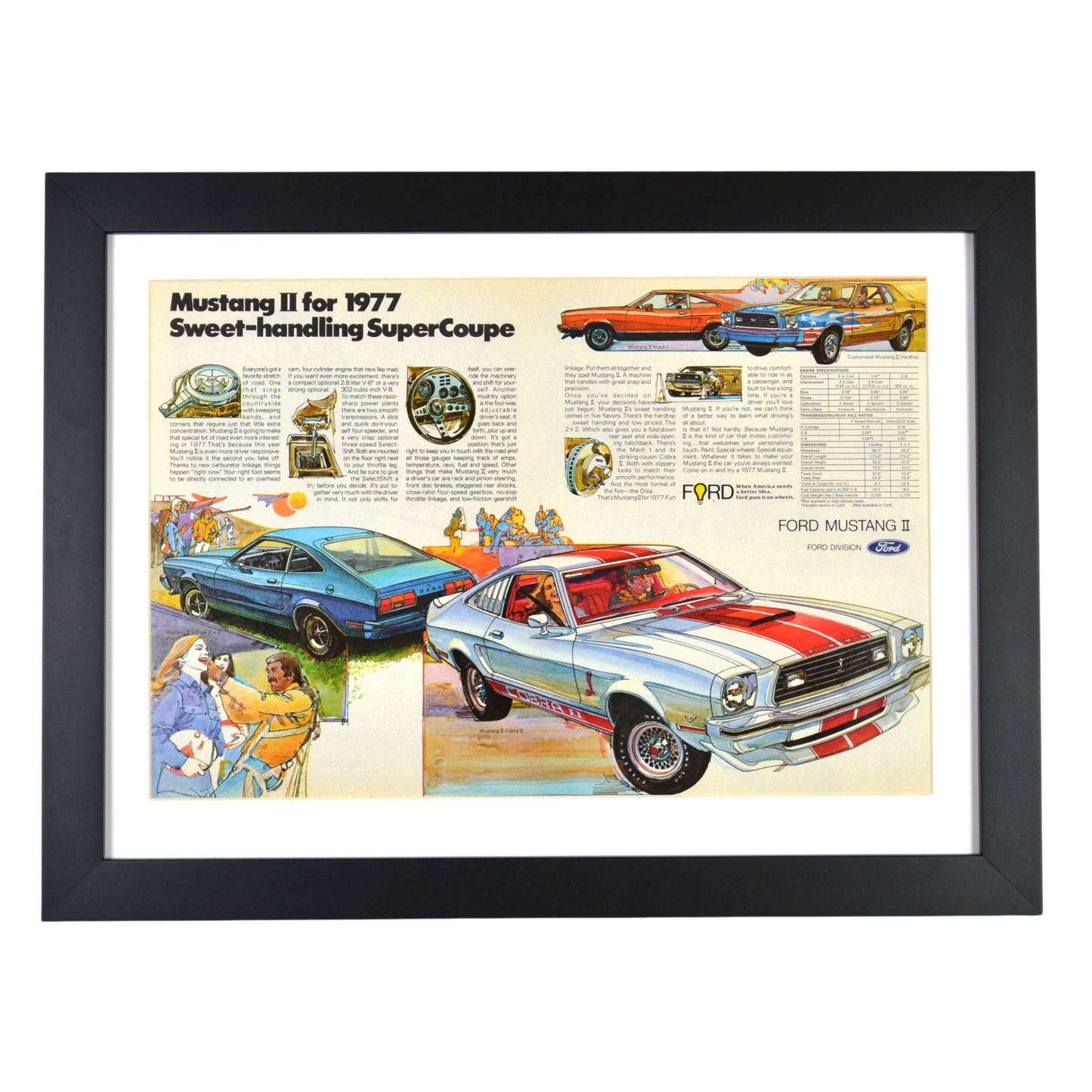 1977 Ford Mustang II Cobra II Ad – Framed Retro Car wall Art