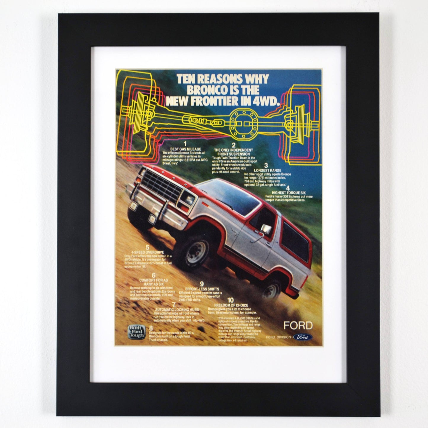 1981 Ford Bronco print advertisement, Framed classic truck wall art