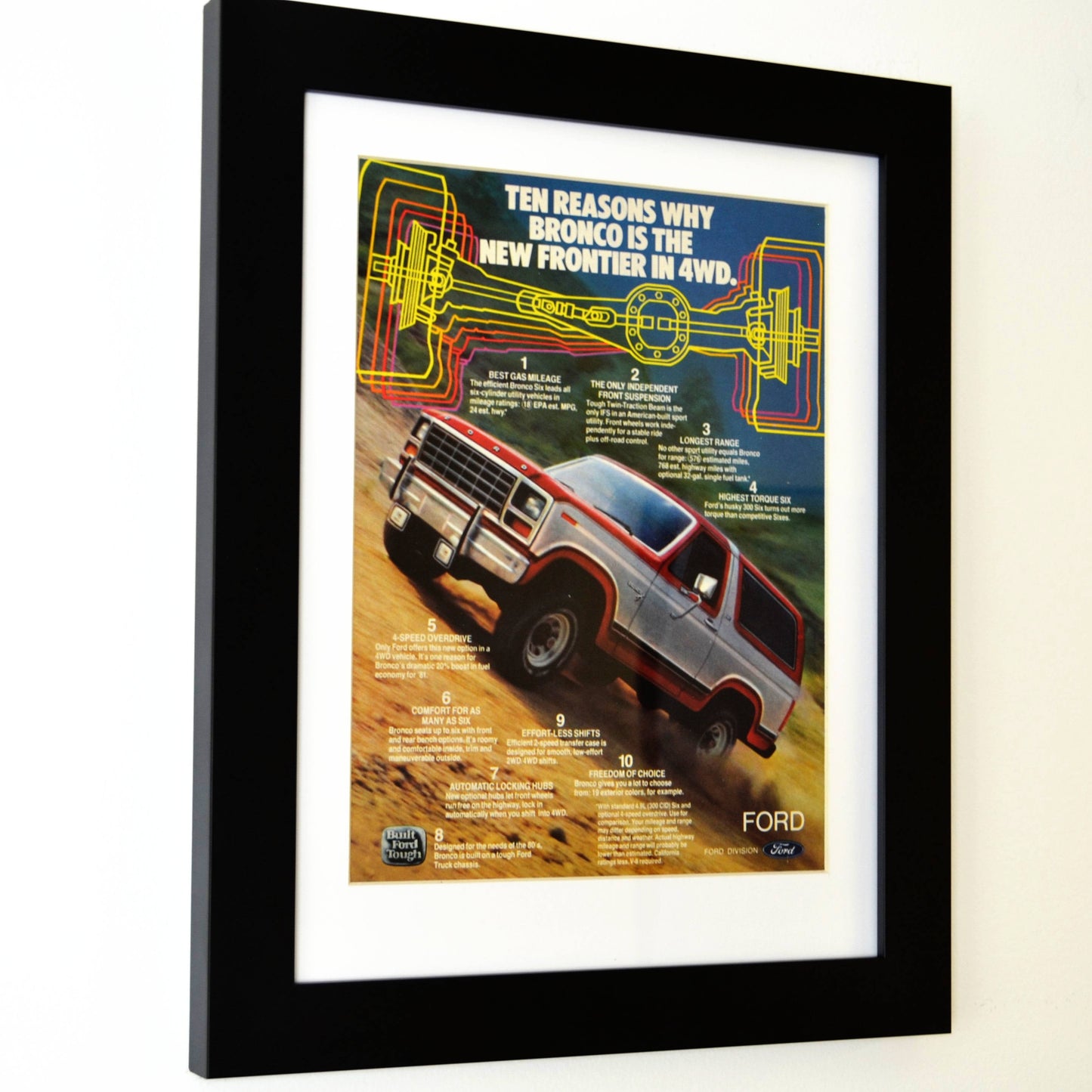 1981 Ford Bronco print advertisement, side view, framed