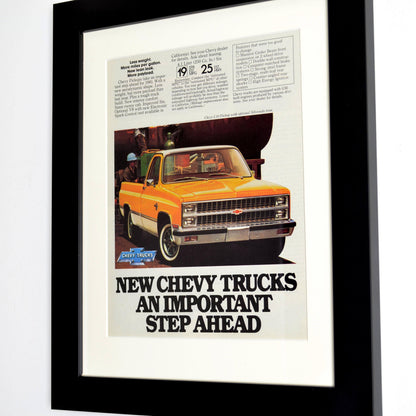 1981 Chevrolet square body pick up truck print ad side view framed