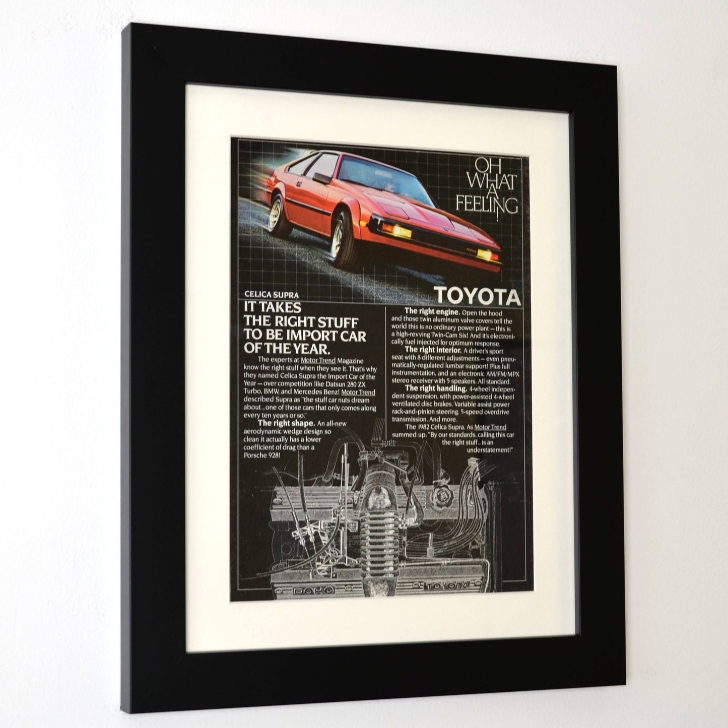 1982 Toyota Celica Supra classic car retro wall art, side view, framed