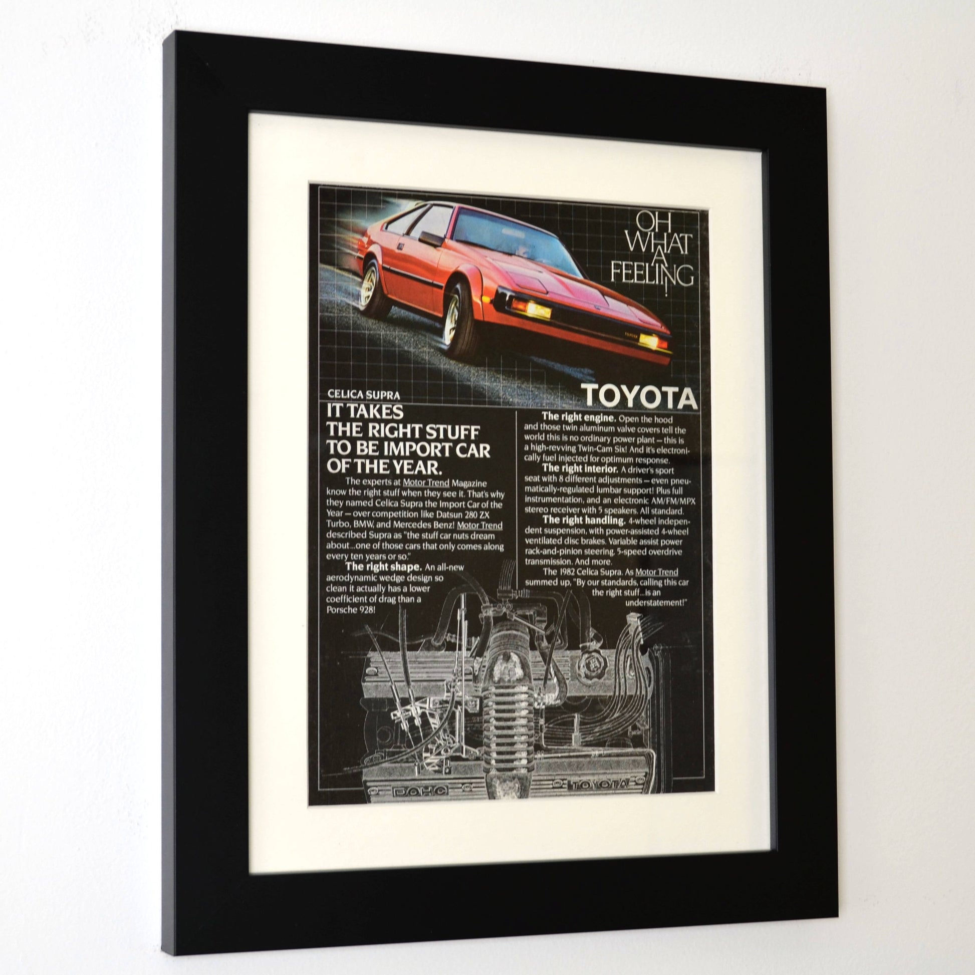 1982 Toyota Celica Supra classic car retro wall art, side view, framed