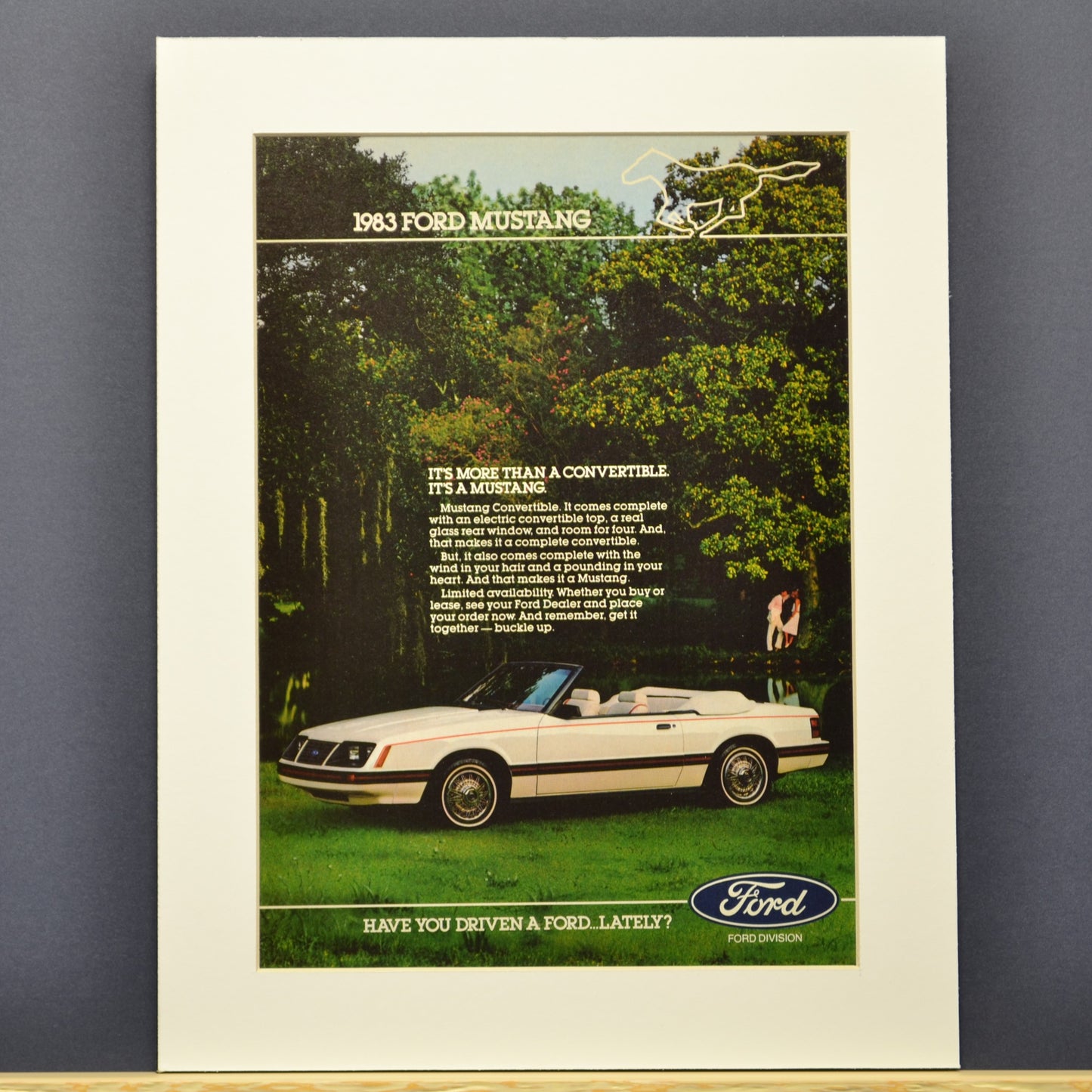 1983 Ford Mustang Foxbody convertible Print Ad, Framed Classic car wall art