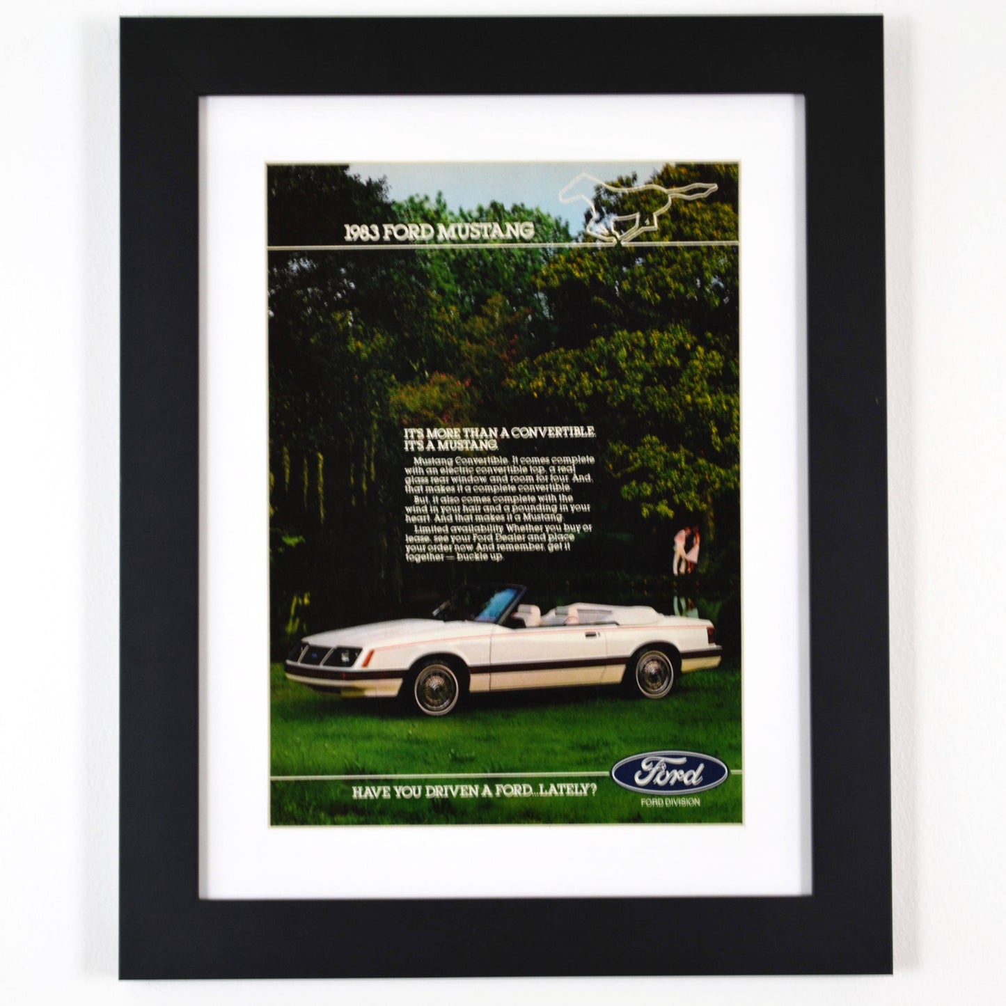 1983 Ford Mustang Foxbody convertible Print Ad, Framed Classic car wall art