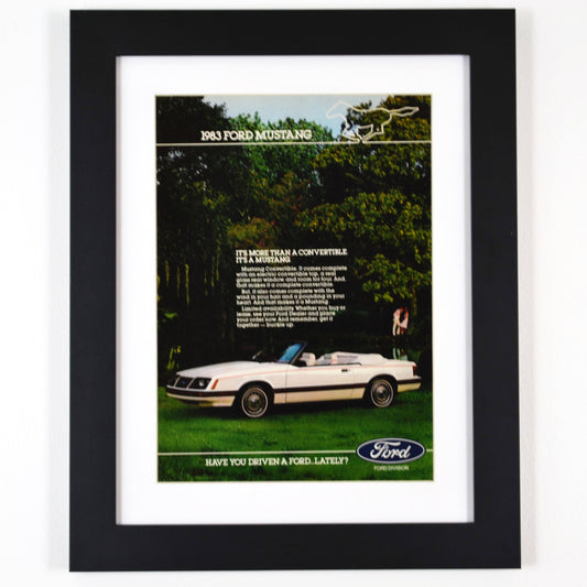 1983 Ford Mustang Foxbody convertible Print Ad, framed