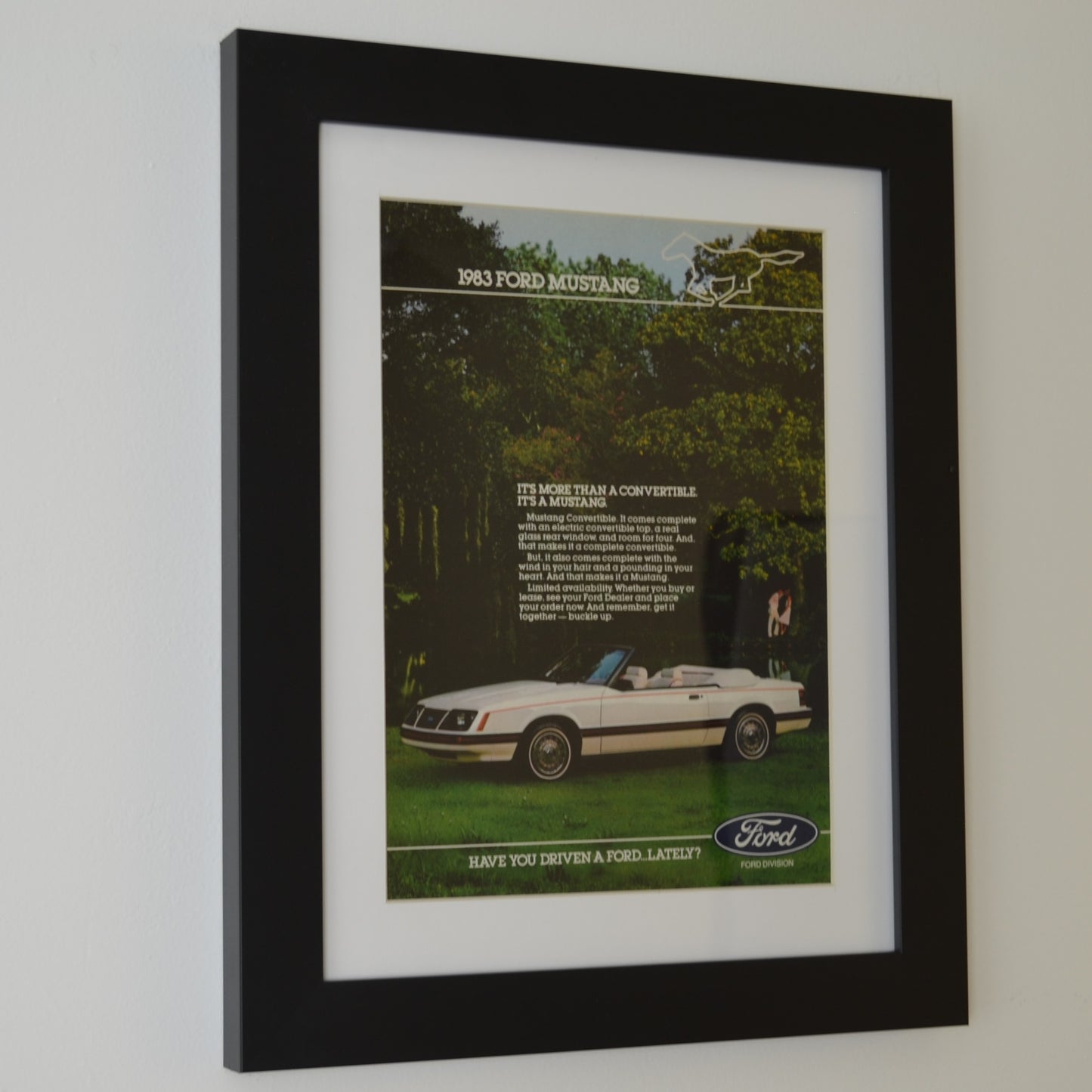 1983 Ford Mustang Foxbody convertible Print Ad, Framed Classic car wall art