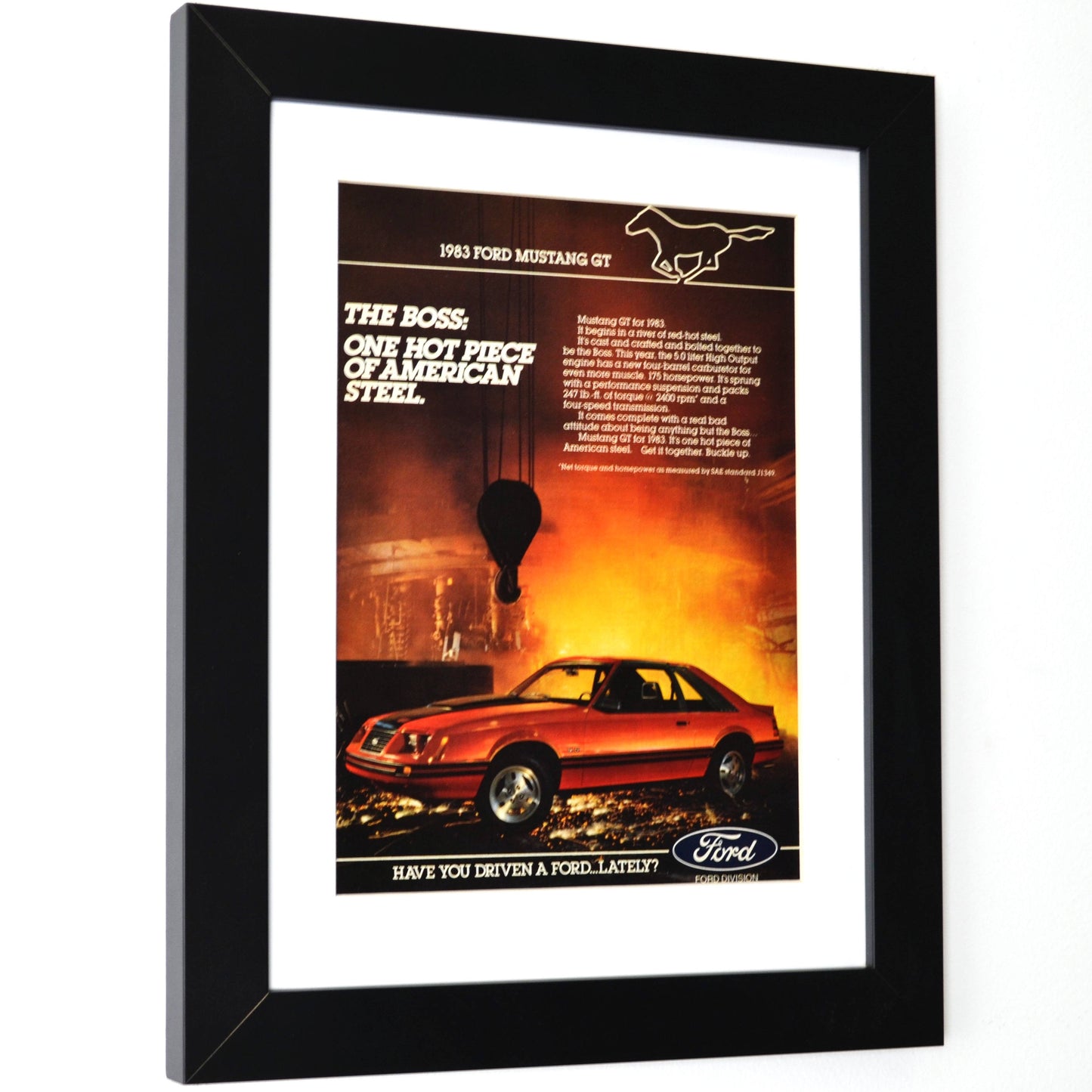 1983 Ford Mustang Foxbody Print Ad, Framed Classic Car wall art