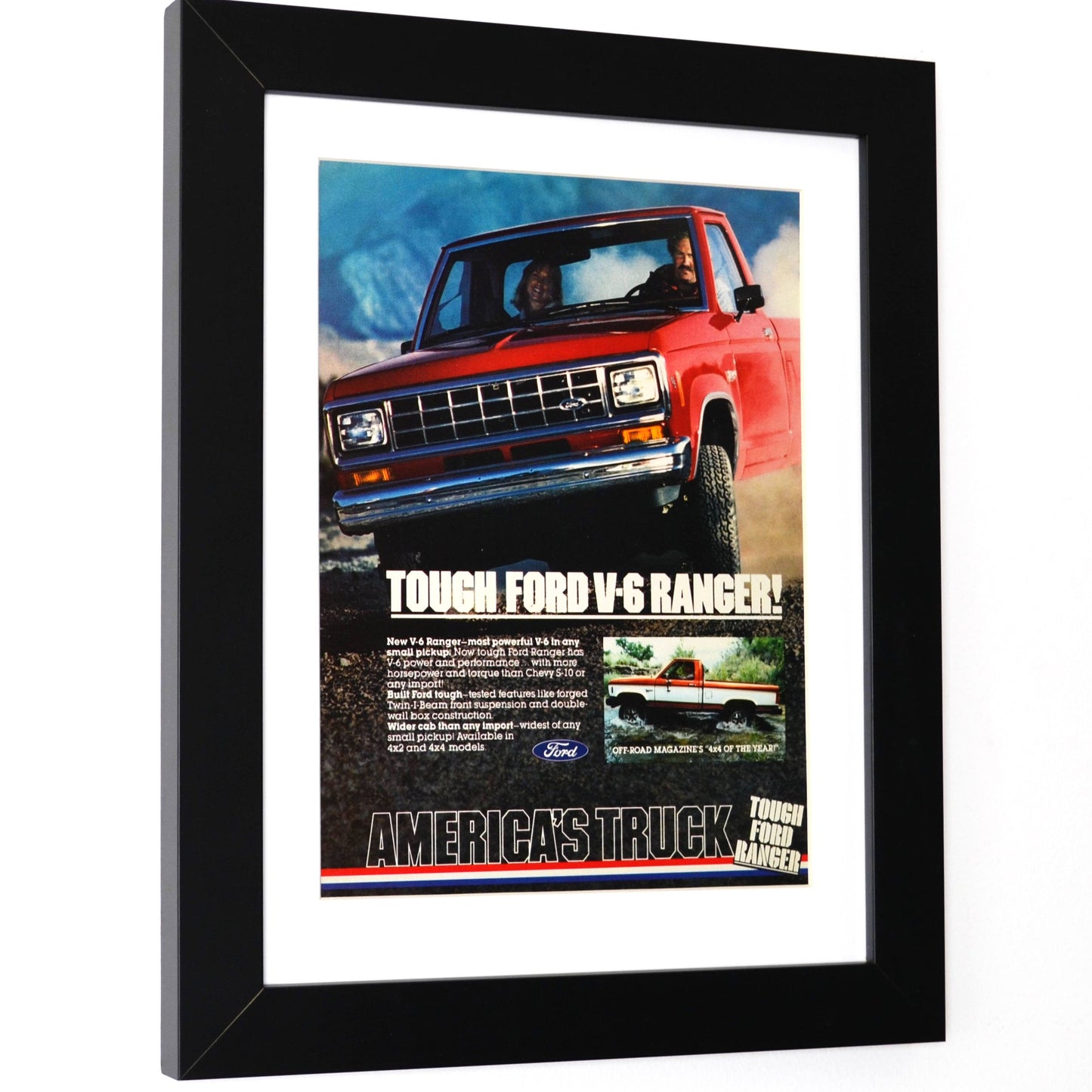 1983 Ford Ranger pick up truck advertisement, side view, framed