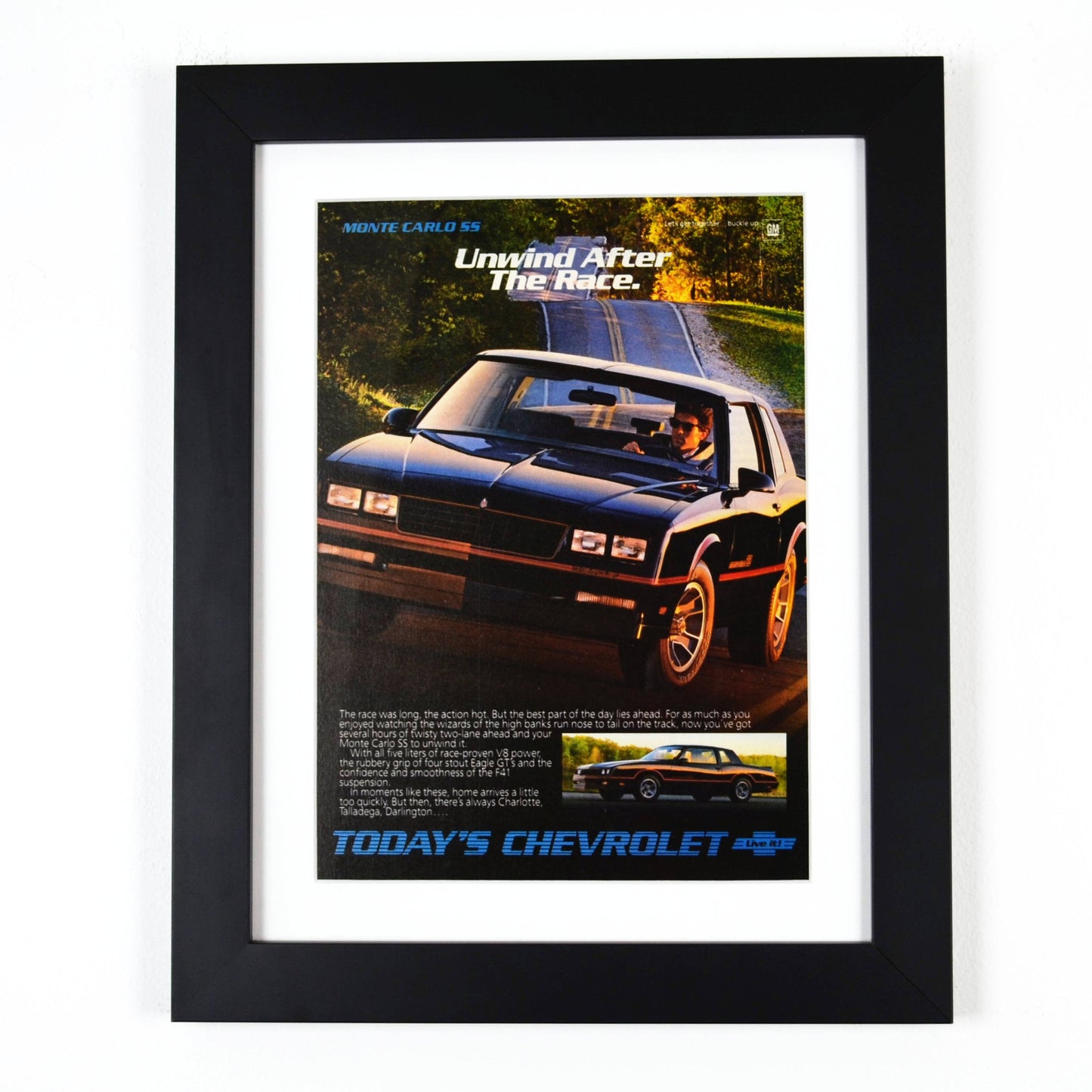 1988 Chevrolet Monte Carlo SS nostalgic print ad, framed