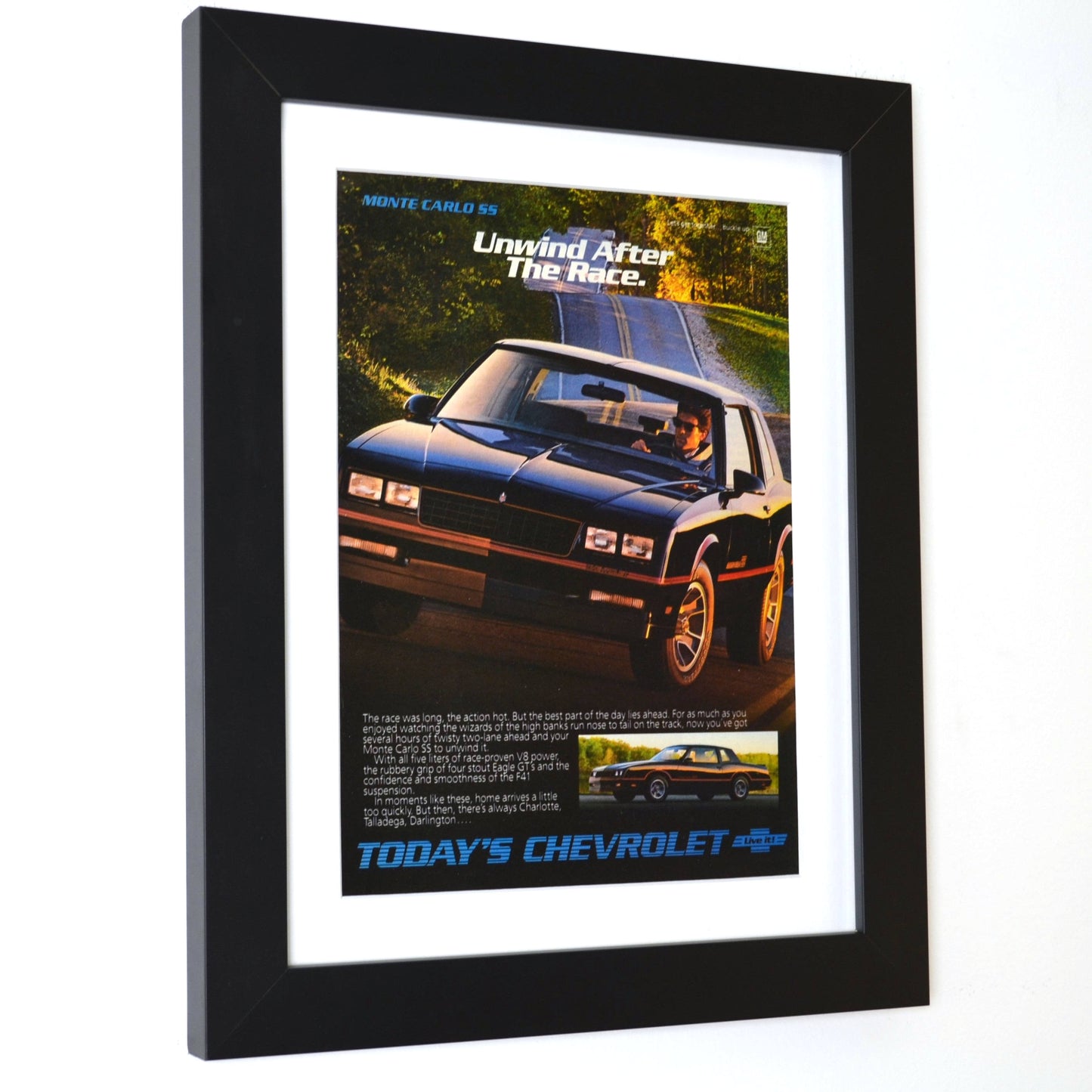 1988 Chevrolet Monte Carlo SS nostalgic print ad. | Framed classic car wall art