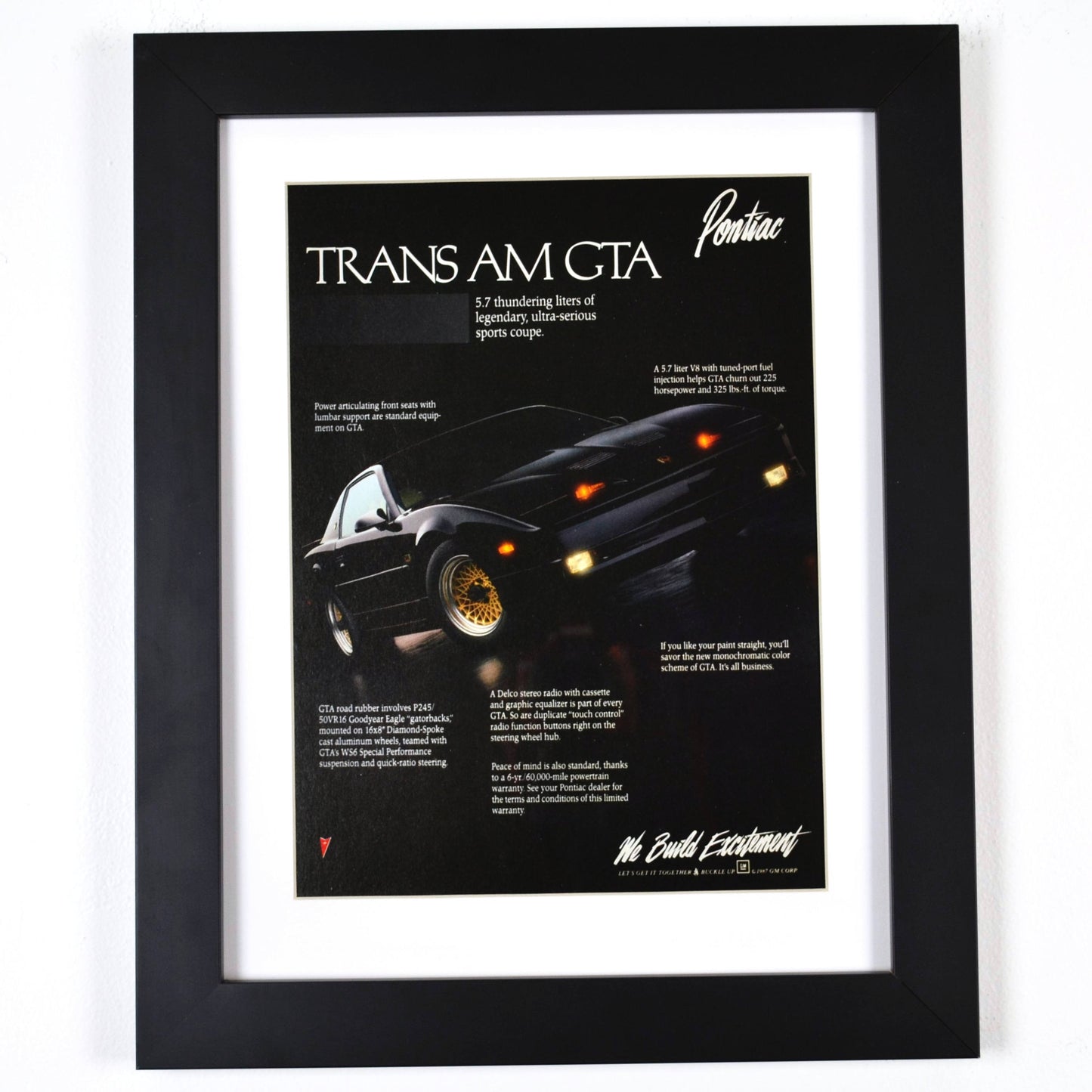 1988 Pontiac Trans Am GTA classic car wall art, framed