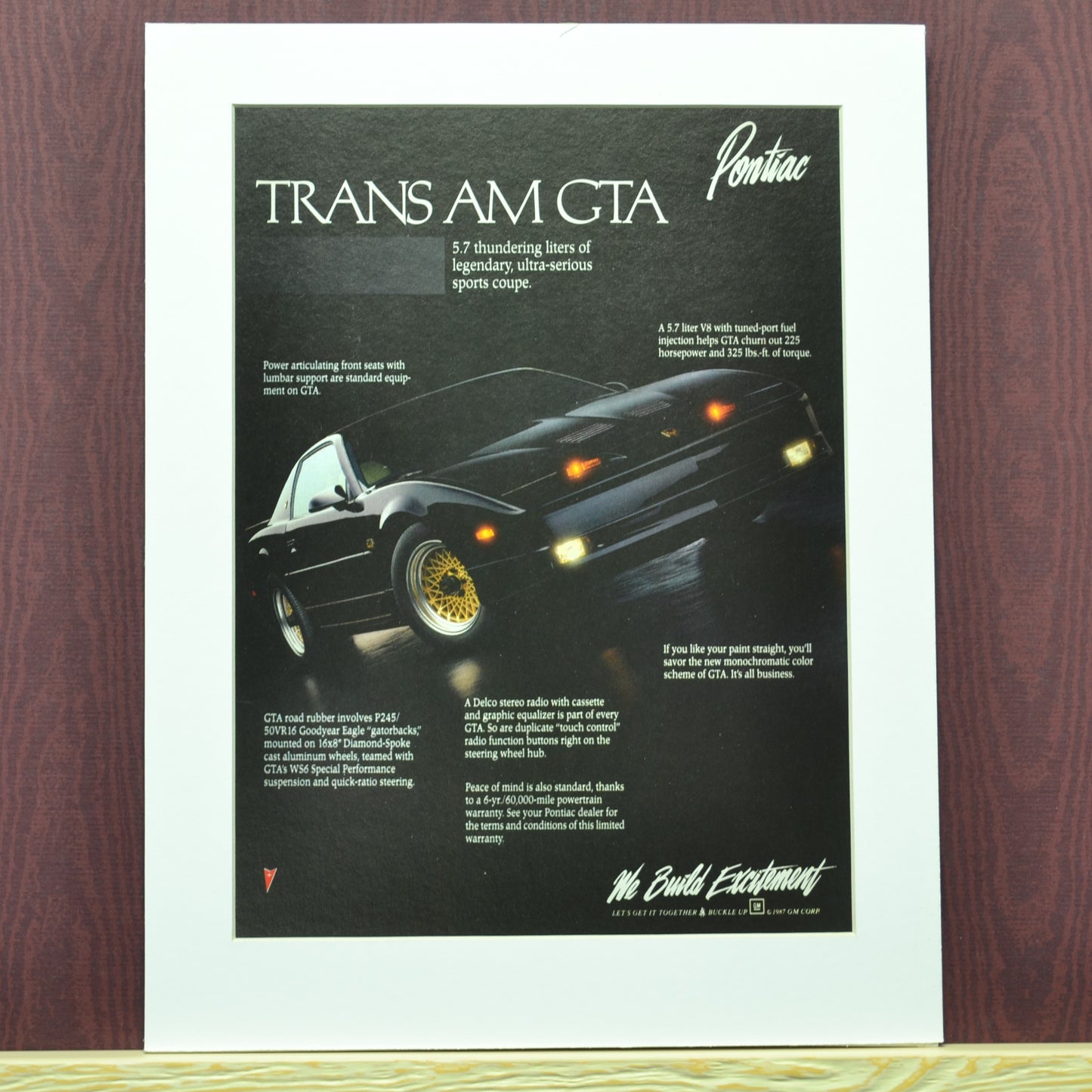 1988 Pontiac Trans Am GTA classic car wall art, Framed vintage automotive print