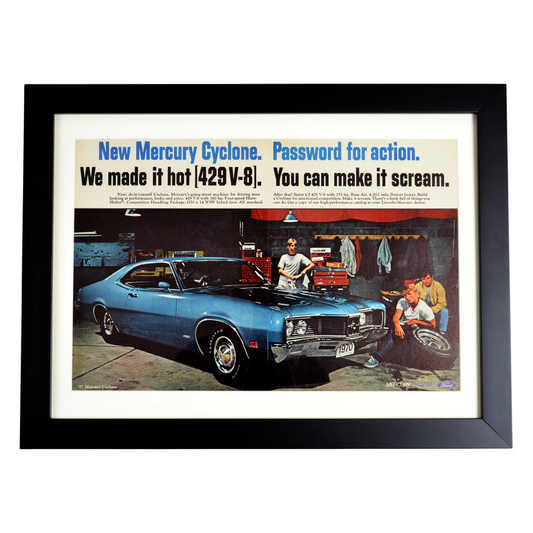 1970 Mercury Cyclone 429 V8 Ad – Framed Muscle Car wall Art