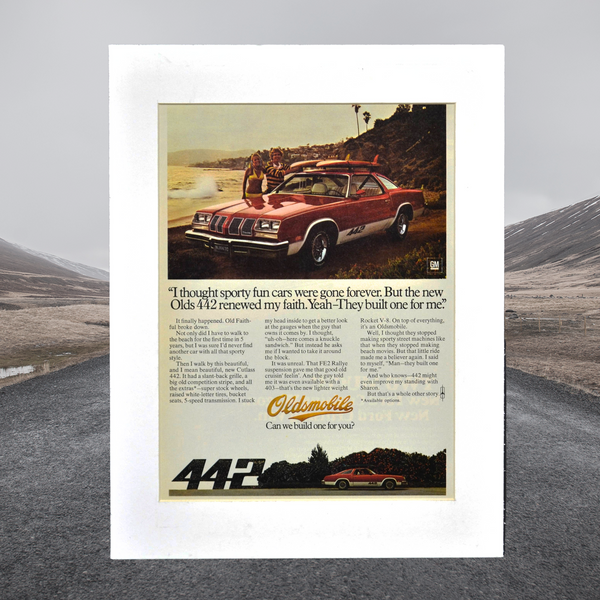 1977 Oldsmobile 442 memorabilia, framed classic car wall art print