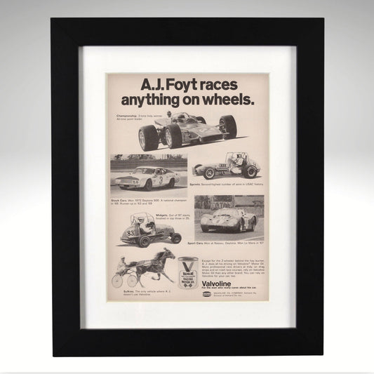 A.J. Foyt races anything on wheels vintage ad framed print