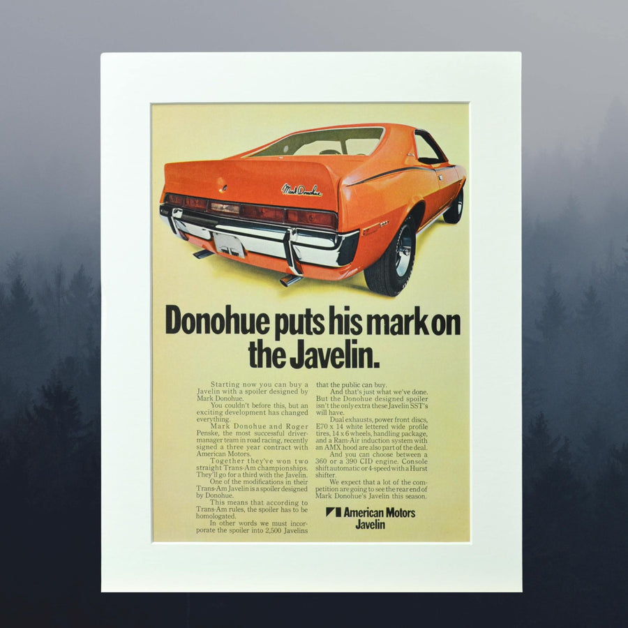 1970 AMC Javelin Mark Donohue Vintage Print Ad - Classic Car Art