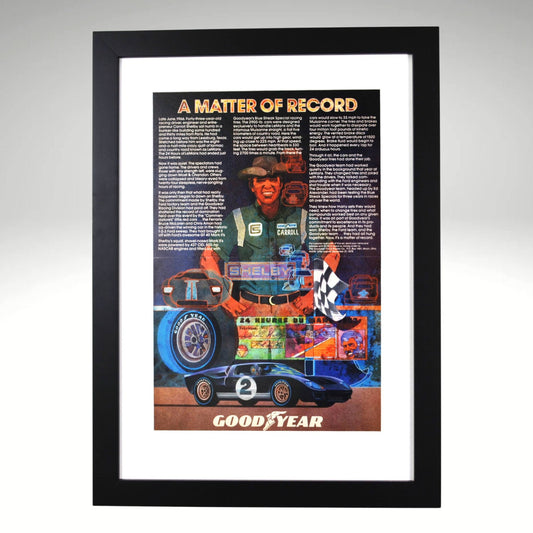 1960s Carroll Shelby Goodyear GT40 racing matter of record framed 16x22 print


