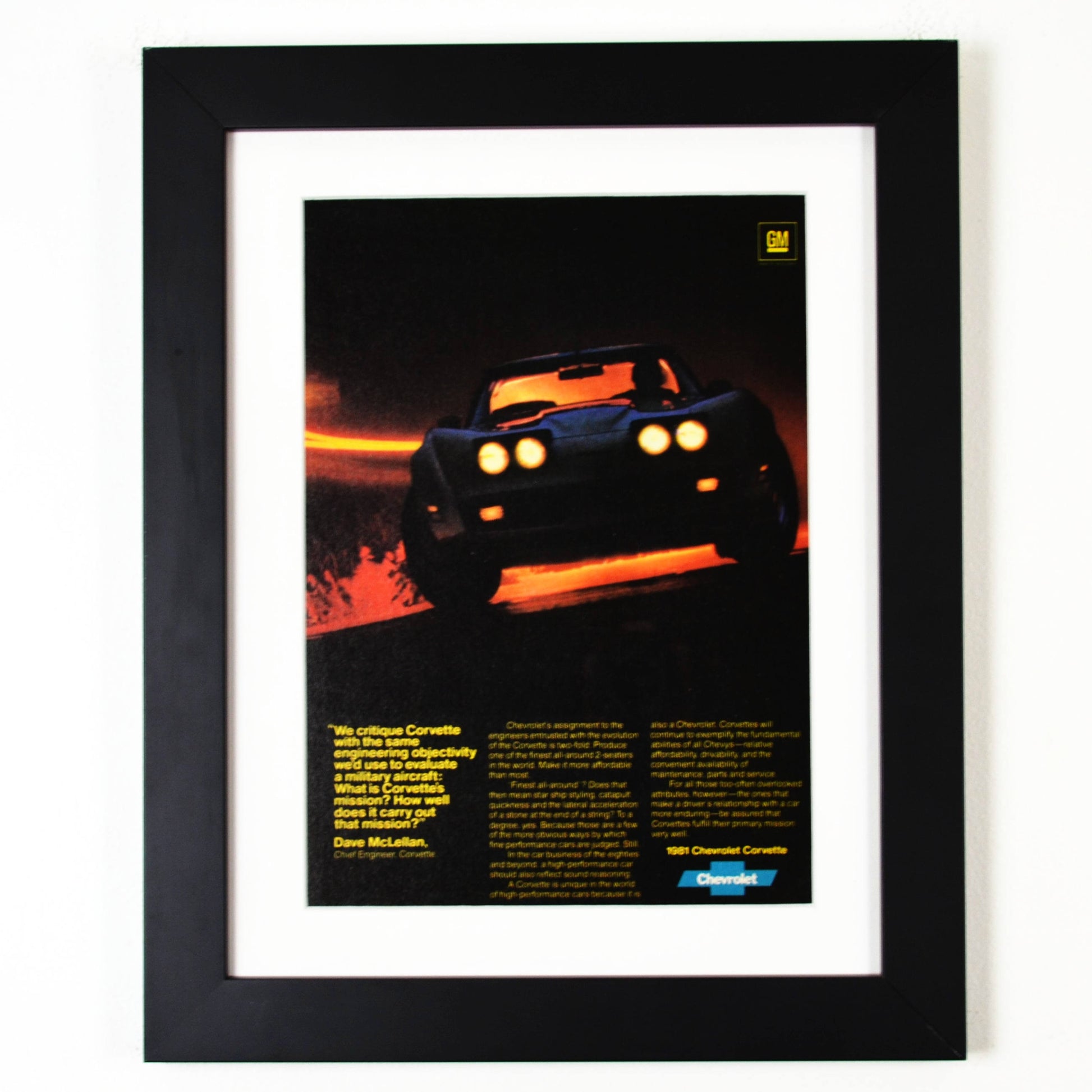 framed 1981 Chevrolet Corvette Ad – Legendary C3 Night Silhouette