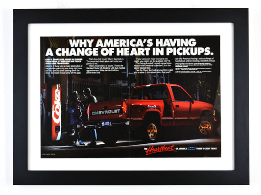 Coke, Chevy truck, heartbeat of America print ad framed