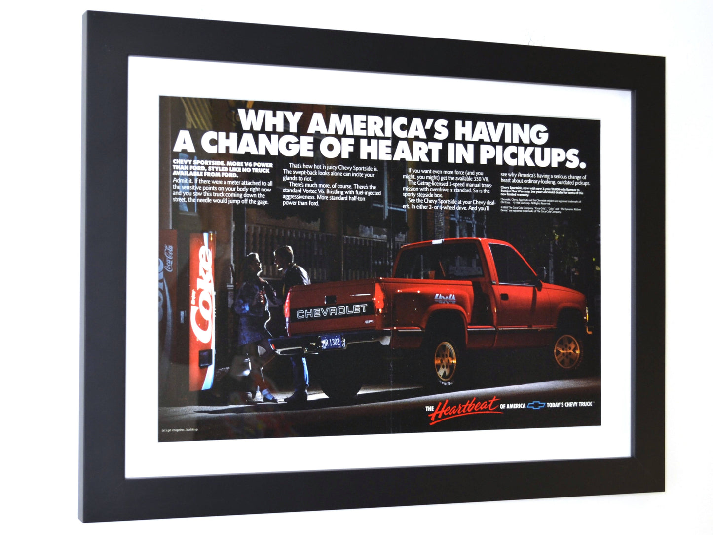 Coke, Chevy truck, heartbeat of America print ad framed side view