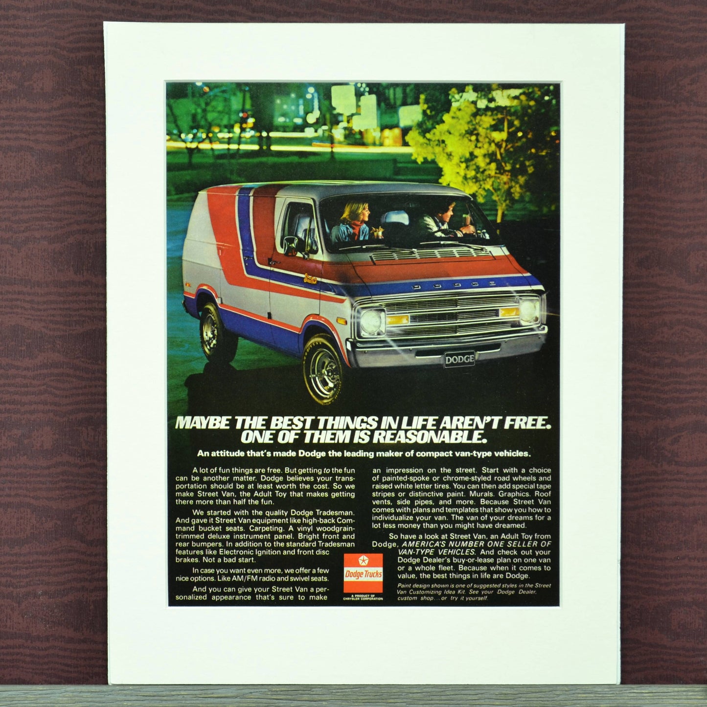 1977 Dodge Tradesman Street Van retro wall art, Framed vintage truck art