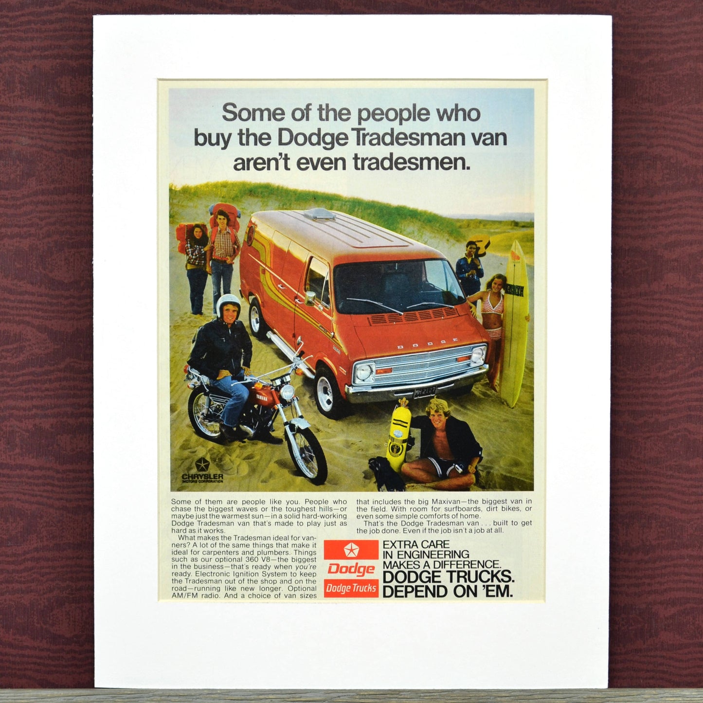 Own a Piece of 70s Van Culture: Framed 1974 Dodge Tradesman Ad