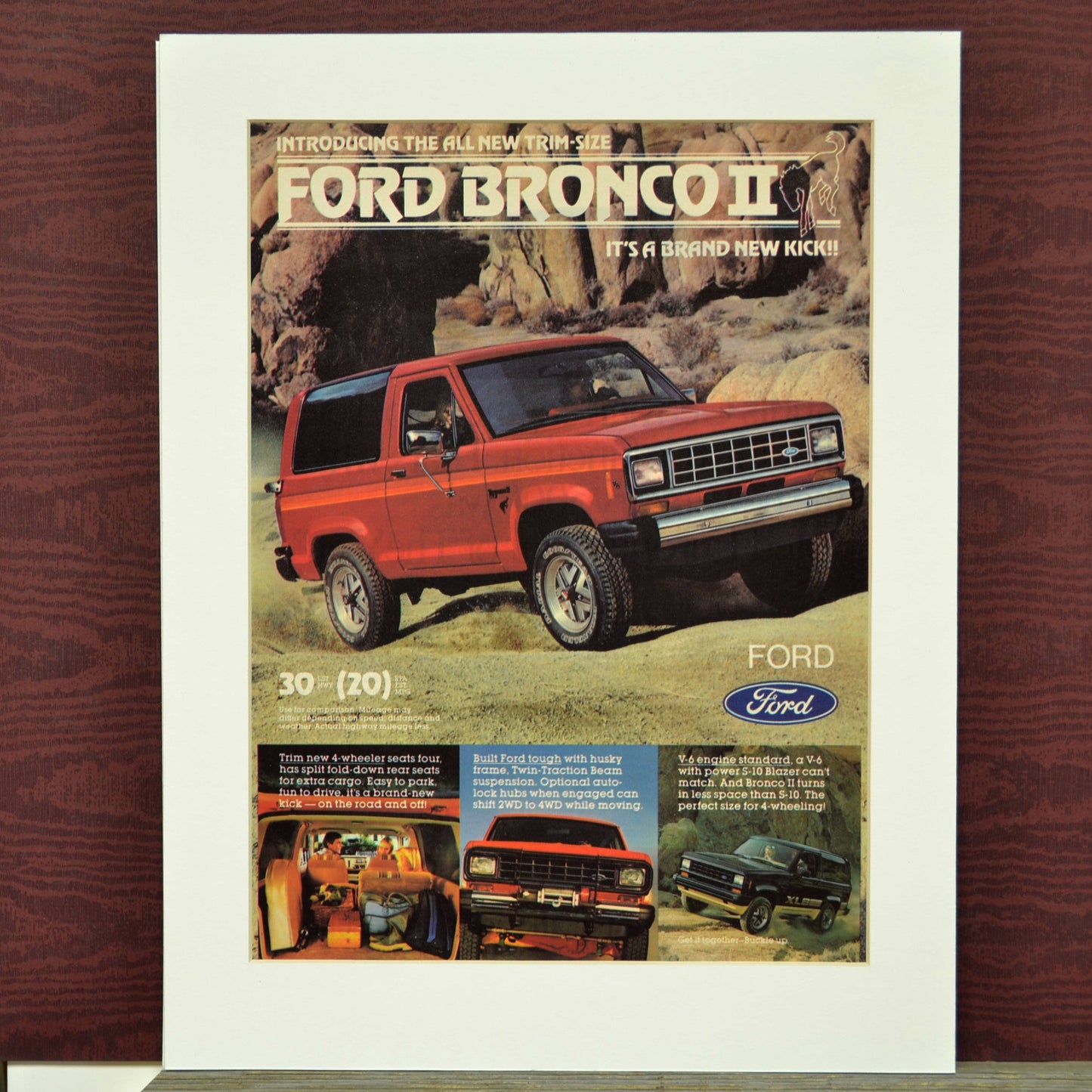 1984 Ford Bronco II print advertisement, Framed classic truck wall art