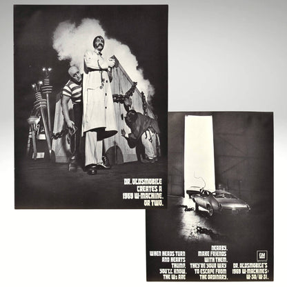 Front and back Cover of 1969 Oldsmobile W-Machines brochure with Dr. Oldsmobile and smoke