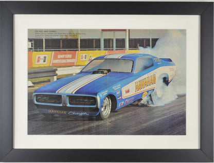 Vintage NHRA drag racing framed wall art, top fuel funny car print