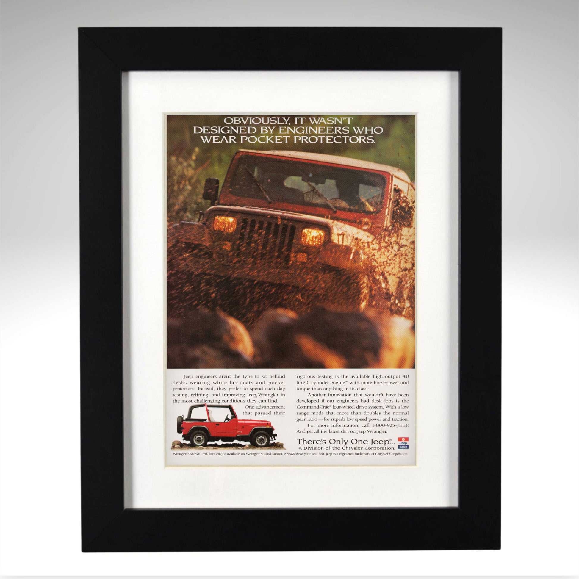Jeep Wrangler framed vintage print 12x15 off road 4x4 mud action wall art garage decor