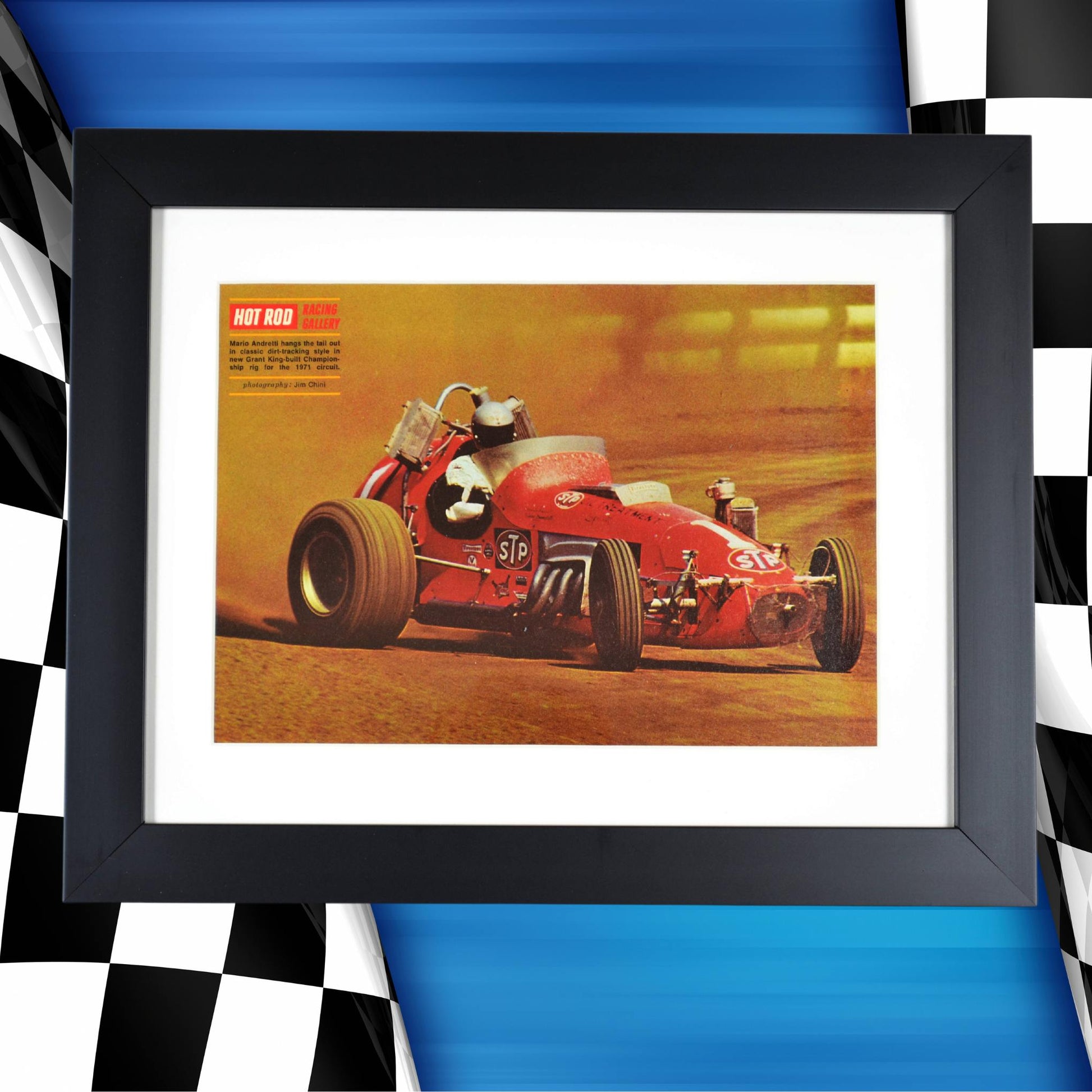 1971 Mario Andretti Dirt-Track Racing Print | Vintage Hot Rod Magazine Framed Art