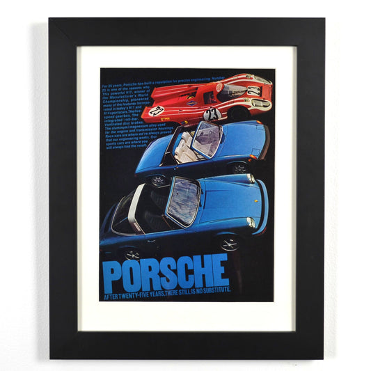 Framed Vintage Porsche Print – Porsche 917, 911, and 914 Advertisement – Classic Porsche Motorsport Wall Art