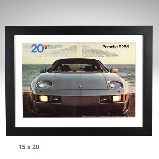 Framed Vintage Porsche 928S Print – Classic 1982 Porsche Advertisement – Grand Touring Wall Art