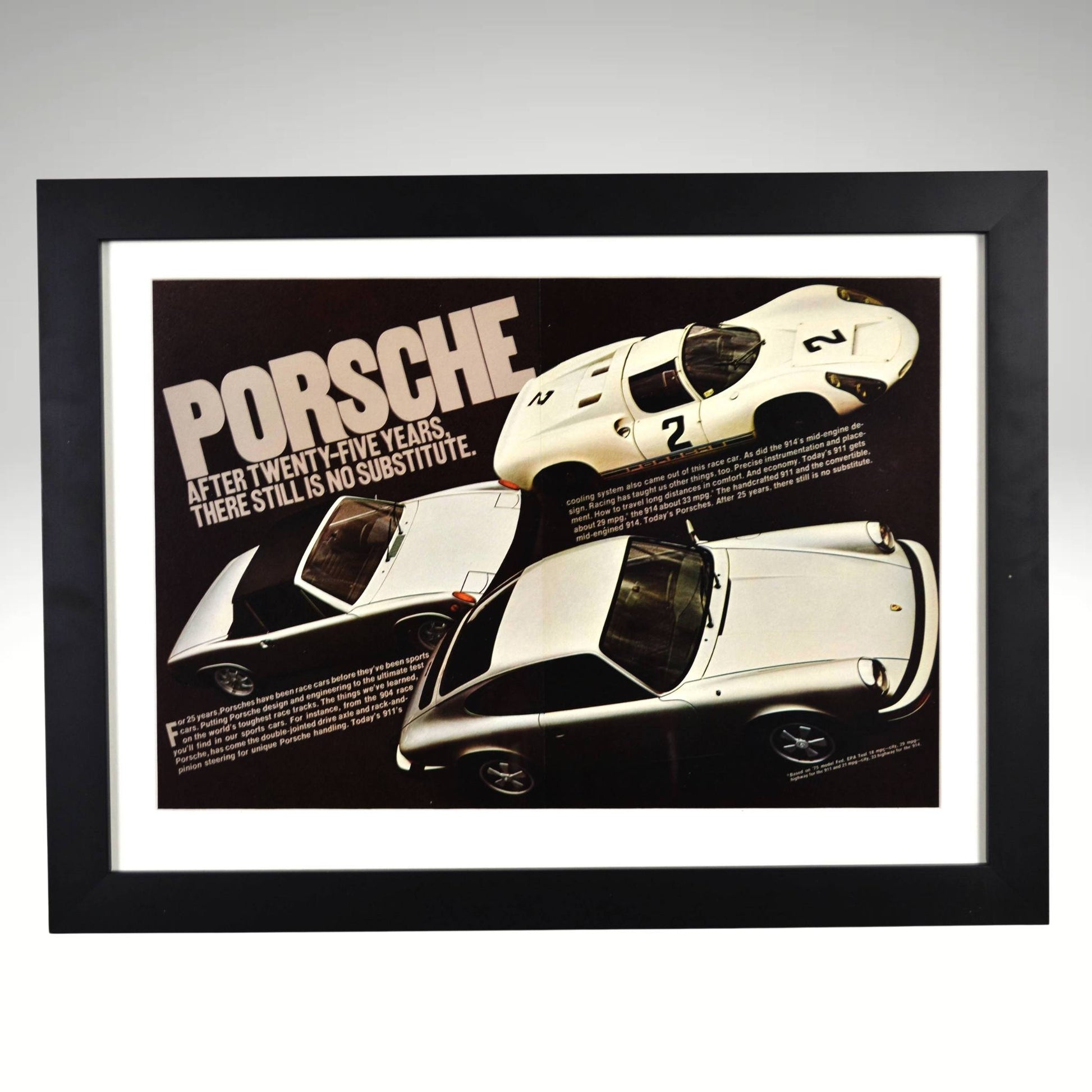 Framed Vintage Porsche Racing Print – Porsche 904, 914, and 911 Advertisement – Classic Porsche Motorsport Wall Art, 15x20