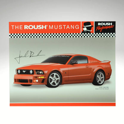  Front view of Roush Mustang Stage 2 in Torch Red, featured on an 8 x 10 promo card.