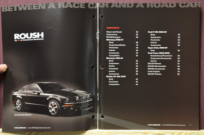 Contents page of the 2007 Roush Performance Parts Catalog listing Mustang, Ford F-150, crate engines, accessories, and performance parts from 1994-2007