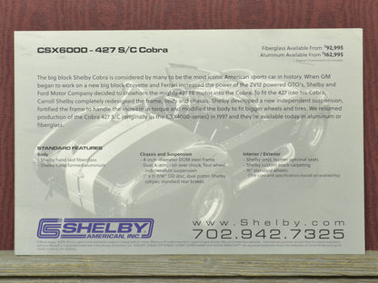 Brochure or flyer about Shelby American Inc. 427-sc-csx6000-factory-spec-card