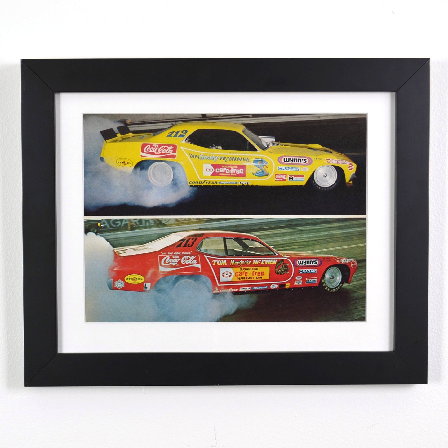 Snake vs. Mongoose NHRA Rivalry Vintage Drag Racing Print framed