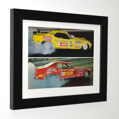 Snake vs. Mongoose NHRA Rivalry Vintage Drag Racing Print framed side view