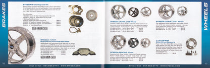 Steeda GT500 Mustang performance catalog showing automotive wheels and brakes with images and text.