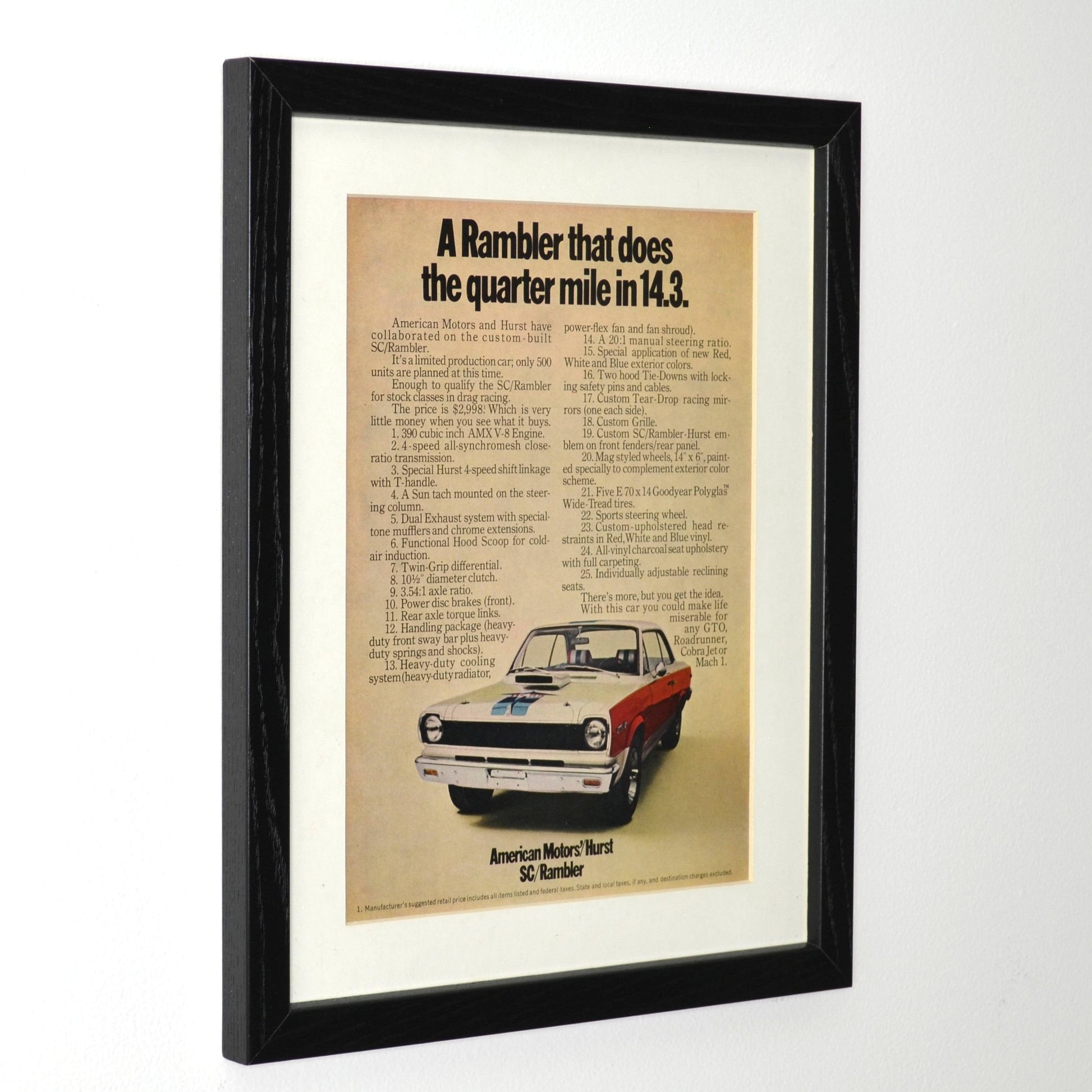 Vintage 1969 AMC Hurst SC/Rambler Ad | Muscle Car Framed Wall Art